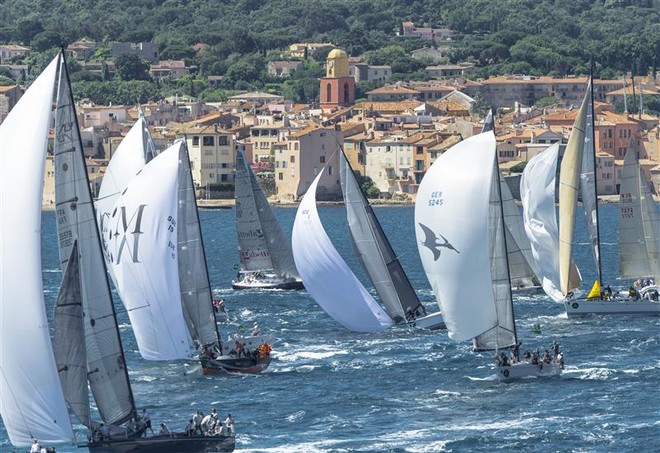 Spinnakers with Saint-Tropez in the foreground - Giraglia Rolex Cup 2012 &copy;  Rolex/ Kurt Arrigo http://www.regattanews.com